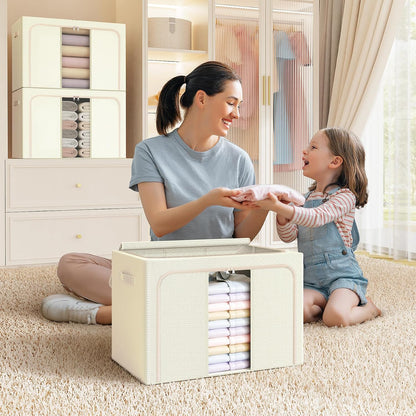 Clothes Storage Bins with Metal Frame Foldable Storage Box Clothes Organizers Storage Containers for Clothes Sheets Blankets Books Toys Gifts and Holiday Decorations (66Lx3 Pack)