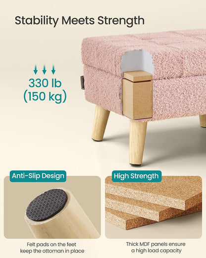 SONGMICS Foot Stool Ottoman, Small Storage Ottoman with Legs, 15.7 Inches
