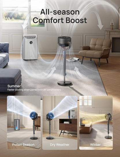 DREO Fan for Bedroom, 120° Oscillating Standing Fan, Quiet Floor Fan with DC Motor, Pedestal Fan for Room, 9 Speeds, 4 modes, 20dB, 120° Manual Vertical, 37-42" Adjustable Height, 9H Timer, Dark Gray