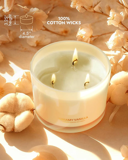 96NORTH Luxury Vanilla Soy Candles | Large 3 Wick Jar Candle | Up to 50 Hours Burning Time | 100% Natural Soy Wax | Relaxing Aromatherapy Aesthetic Candle | Housewarming Gift for Men and Women