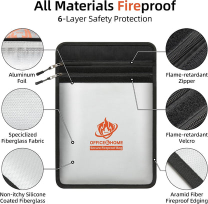 Upgraded Fireproof Document Bag (2200℉), 15”x 11” Waterproof Fireproof Money Bag for Cash with Zipper, Fireproof Safe for Home&Office, Important Document Storage Organizer for Valuables, Certificate