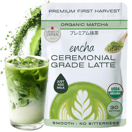 Encha Matcha - Latte Grade Matcha Powder - Unsweetened, First Harvest, Organic Green Tea Powder From Uji, Japan (60g / 2.12 Ounce) Premium for Latte, Smoothie - Caffeine, L-Theanine