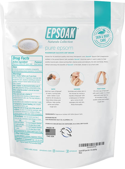Epsoak Epsom Salt 38 lb. Magnesium Sulfate USP. (Qty. 2 x 19 lb. Bags) Resealable Epsom Salt Bag Unscented, Made in The USA, Cruelty-Free Certified