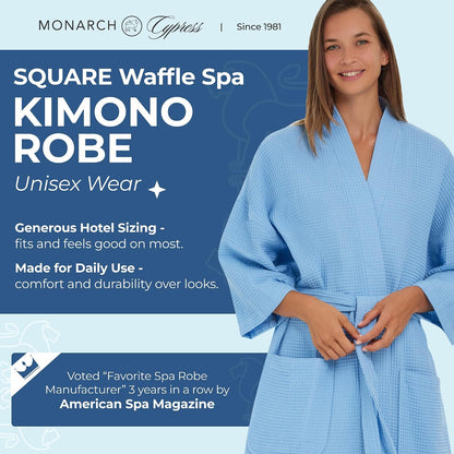 Monarch Square Waffle Spa Kimono Robe for Men or Women