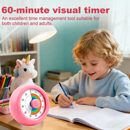 Visual Timer for Kids & Adults, 60 Minute Rainbow Countdown Timer, Time Management Tool for Classroom, Home, Kitchen, Office, School (Green-Round-Rainbow)