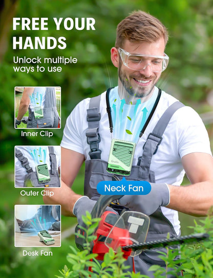 Grelife AI Portable Waist Fan Rechargeable,10000mAh LED Clip Fan,5 Speed 10000RPM 33ft/s Airflow,40H Runtime Hands-Free Neck Fan,Personal Wearable Cooling Fan for Outdoor,Camping,Jobsite,Travel(Black)