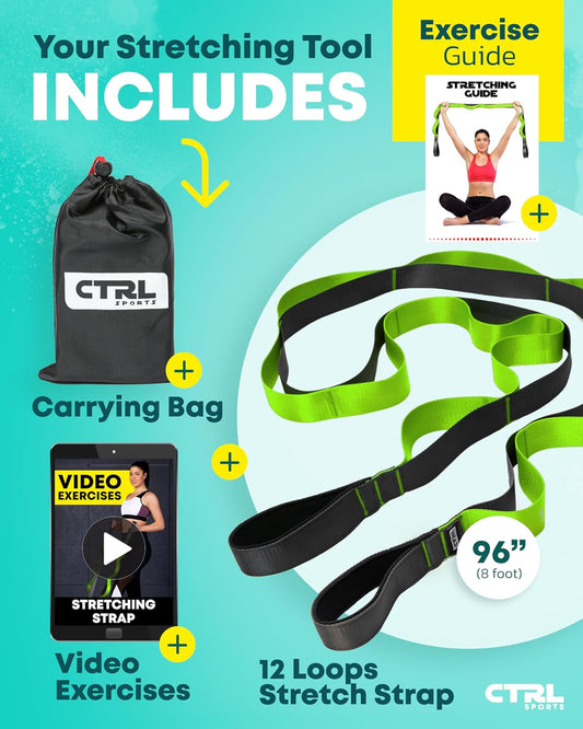 Stretching Strap with Loops - Non Elastic Yoga Strap for Physical Therapy