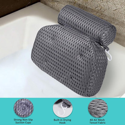 Bath Pillow for Tub Support Neck and Back, Bathtub Pillow Bath Accessories for Bathtub Women, Hot Tub Accessories for Adults Gray