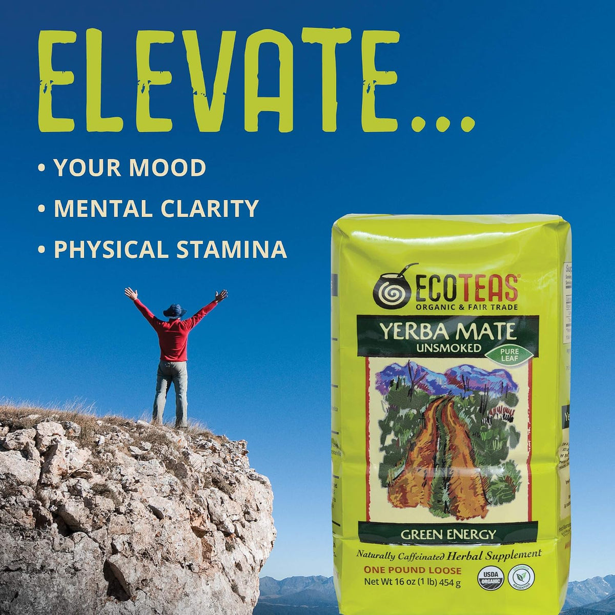ECOTEAS Organic Yerba Mate Unsmoked Loose Tea Pure Leaf Cut 1 lb Pack of 1