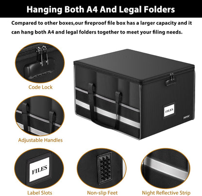 ENGPOW Large Fireproof Document Box with Lock＆Multi Pockets, 19"x16"x11"