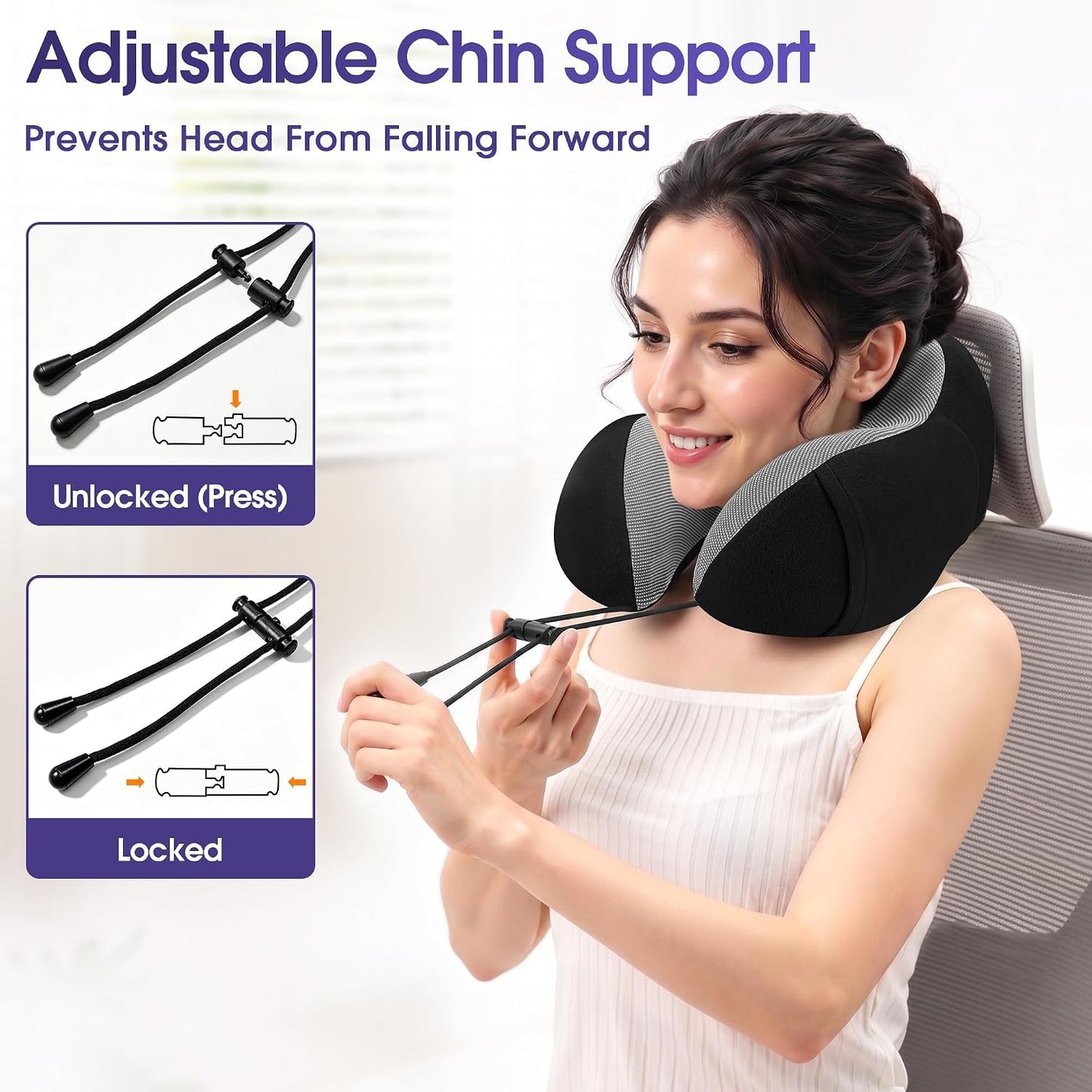 CloudBliss Travel Pillow for Airplane, Memory Foam Neck Pillow for Travel, Compact Flight Pillow with Eye Mask, Earplugs, Carry Bag, Travel Neck Pillow for Long Flight Sleep, Plane Accessories, Black