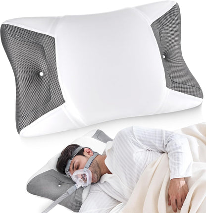 CPAP Pillow for Side Sleeping, HSA/FSA Sleep Apnea Pillow for All CPAP Masks Users to Reduce Air Leaks, Masks Pressure, Memory Foam with Cooling & Breathable Pillowcase for Side Back Sleeper