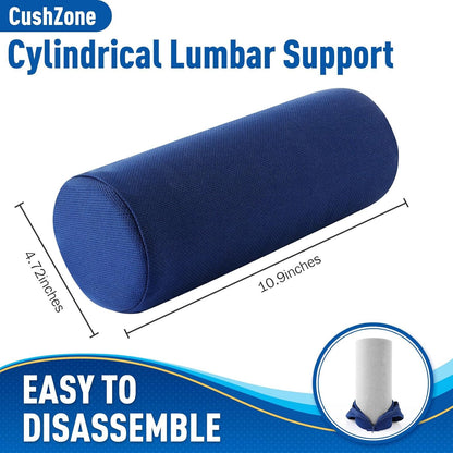 CushZone Lumbar Roll Support Pillow for Office Chair, Car, Gaming Chair, Memory Foam Back Cushion with Washable Cover for Relieving Back Pain & Improving Posture,Black
