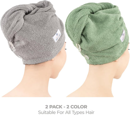 American Soft Linen 100% Cotton Hair Towels for Women, Head Towel Cap, Cotton Hair Turban Towel Wrap for Long Curly Anti Frizz Hair, Soft and Absorbent Cotton Hair Towels 2 Pack, White