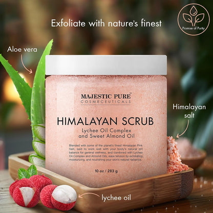 Majestic Pure Himalayan Salt Body Scrub, Lychee Oil Exfoliant, 10 Oz