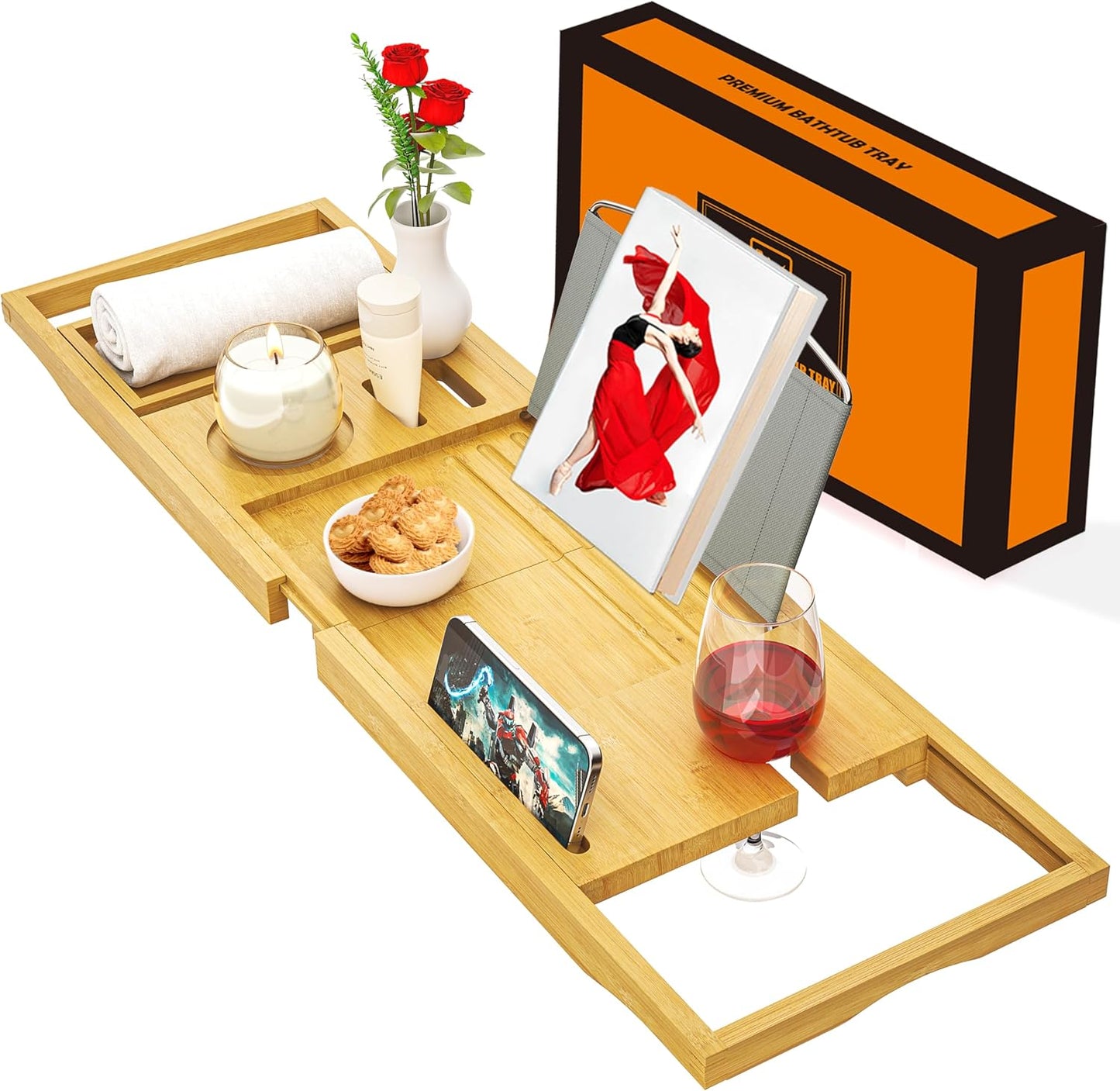 Banlilu Bathtub Tray - Bath Tray Expandable - Bath Tub Tray Table for Bathtub, Ajustable Size, Fits Most Tubs