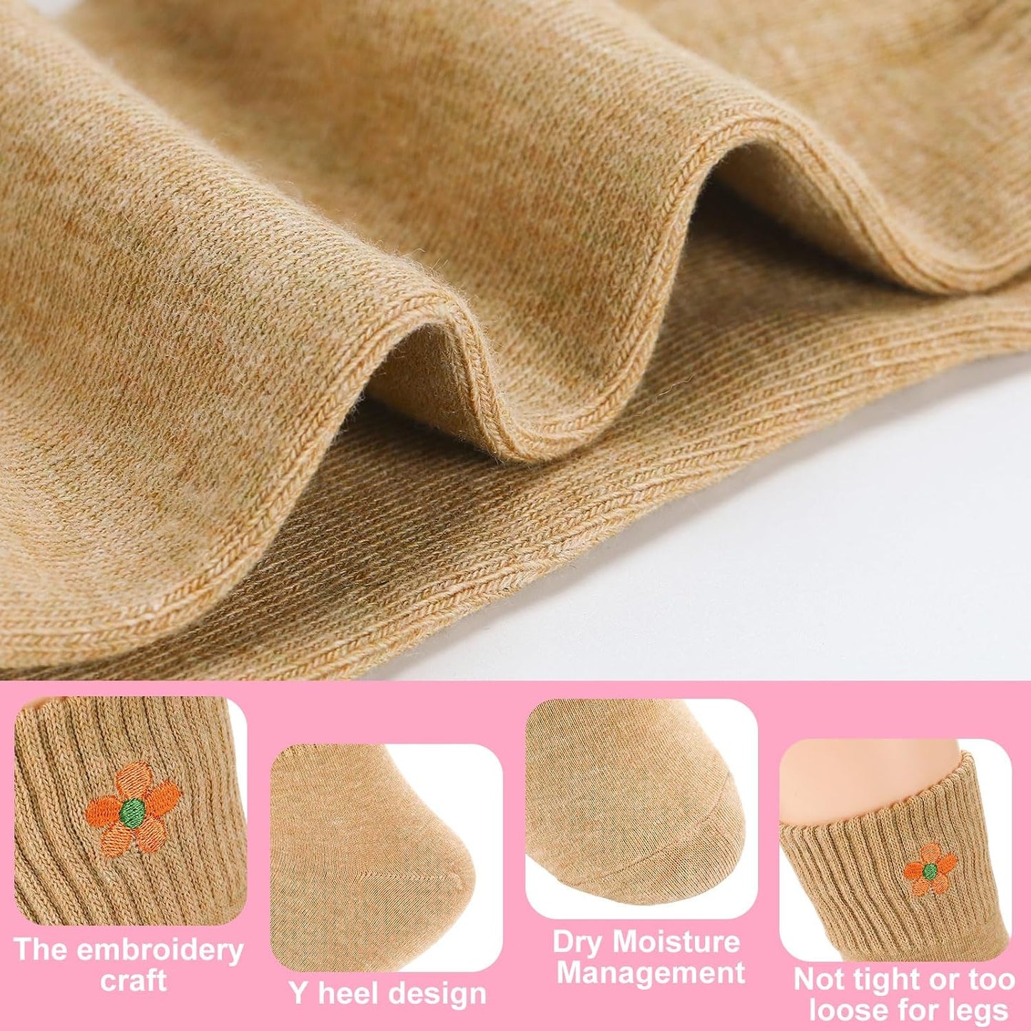 Eurzom 10 Pairs Socks Womens Crew Elastic Ankle Length Cotton Socks Aesthetic Cute Lightweight Low Cut Gifts for Women - Colors A