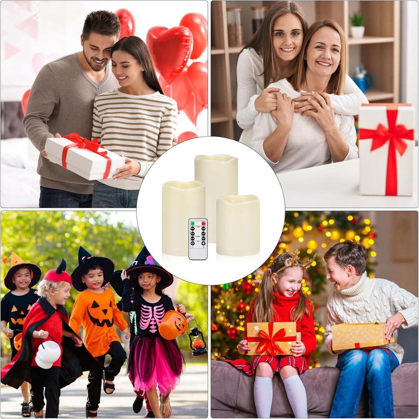 Flameless Candles 4" 5" 6" Set of 3 Outdoor Indoor Ivory Pillars Battery Operated Flickering Candles with Cozy Climbing Flame Effect, 8-Key Remote Timer, Plastic LED Candles for Wedding Decor
