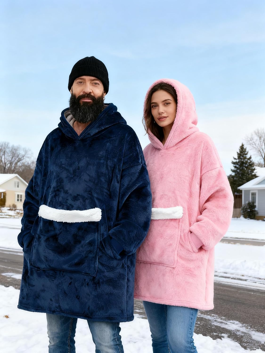 Wearable Blanket Hoodie Gifts for Women Men, Oversized Blanket Sweatshirt Cozy Fleece Blanket with Dog Giant Pocket