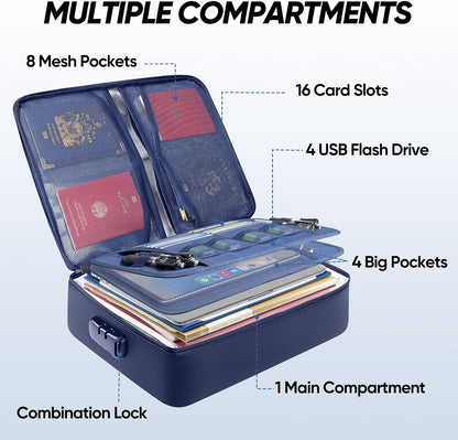 BALEINE Fireproof Document Box with Lock, Waterproof Fire Safe File Bag