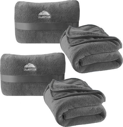 BlueHills Premium Soft Plush Mini Travel Blanket Pillow Plane 2 in 1 Gray