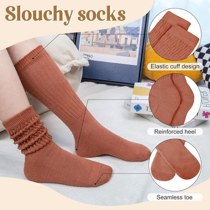 Justay 5 Pairs Slouchy Socks for Women - Slouch Long Crew Knit Boot Athletic Calf Tube Scrunch Socks