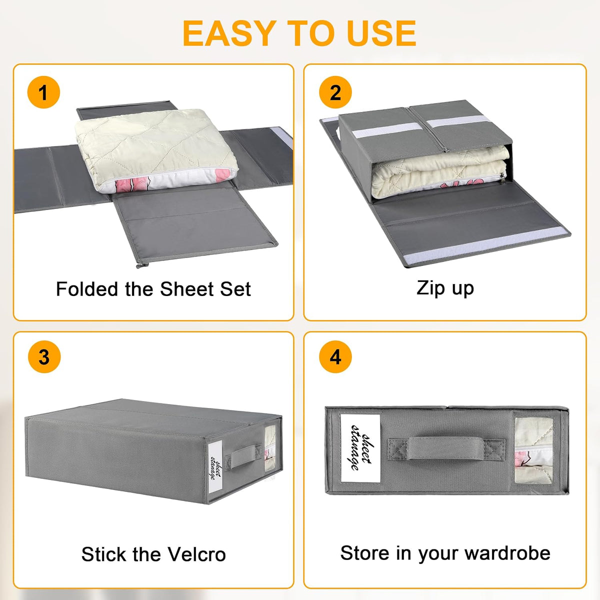 2-Pack Bed Sheet Organizers and Storage, Oxford Grey