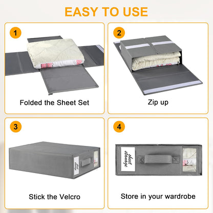 2-Pack Bed Sheet Organizers and Storage, Oxford Grey