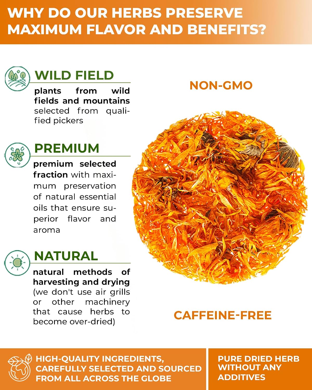 50 Bags Calendula Tea Dried Flowers Herbal Tea (Calendula Officinalis) - 50 Count 1.5 g Flower Herb