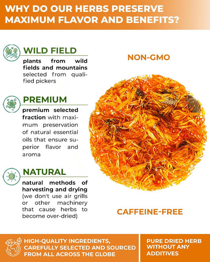 50 Bags Calendula Tea Dried Flowers Herbal Tea (Calendula Officinalis) - 50 Count 1.5 g Flower Herb