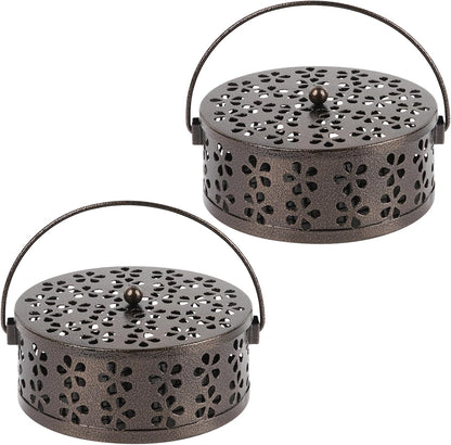 Portable Iron Mosquito Coil Holder with Handle Round Heat-Resistant Incense Holder for Home Office Camping (Bronze)