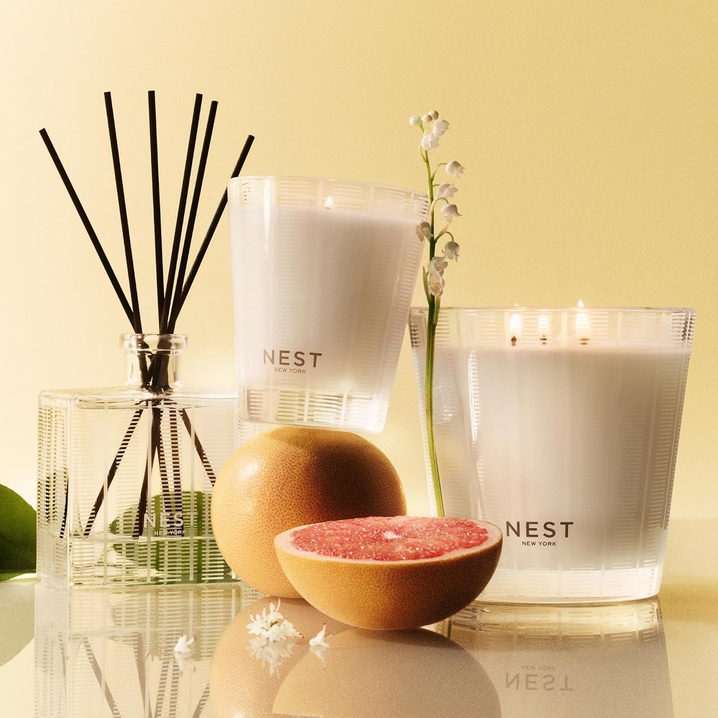 NEST New York Reed Diffuser, Bamboo - 5.9 fl oz - Fragrance for Up to 90 Days - Reusable, Refillable Glass Holder - Includes 8 All-Natural Reed Sticks - Flame Free