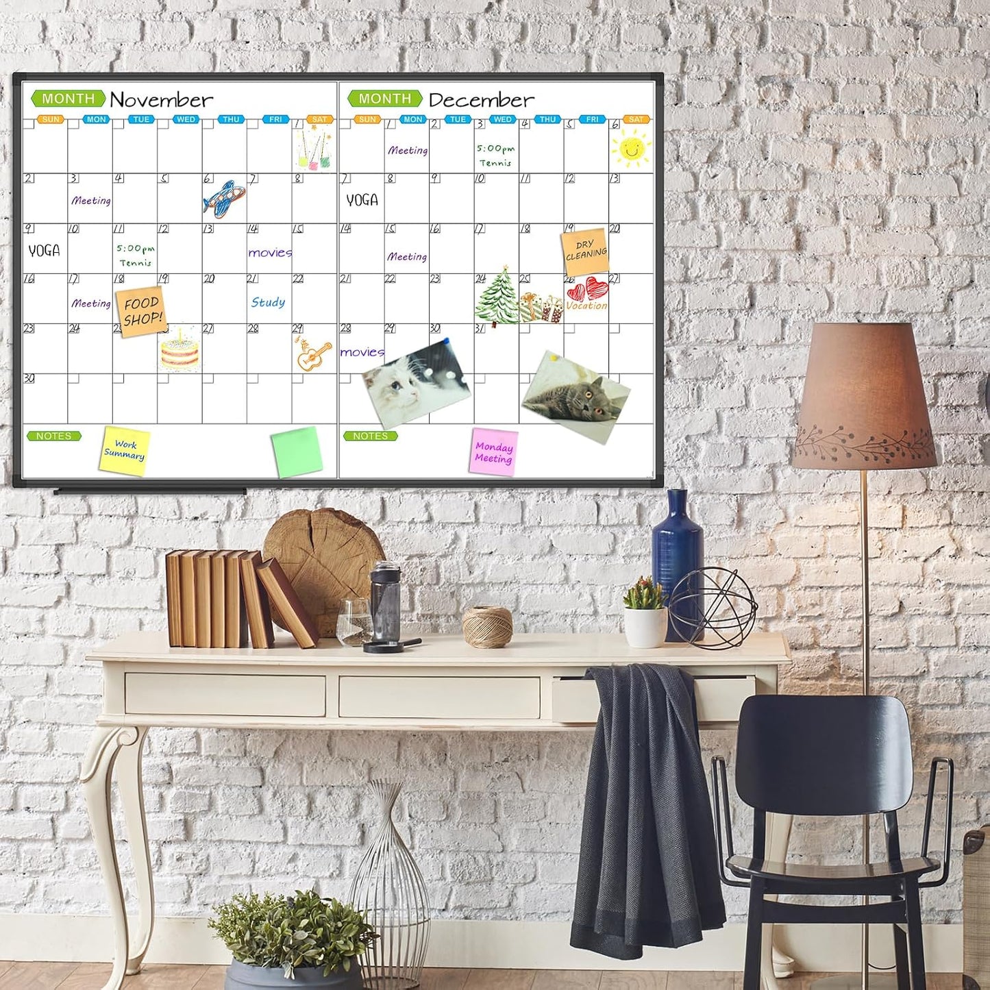 JILoffice Magnetic Dry Erase Calendar Whiteboard, 4 Month White Board Planner 36 X 24 Inch, Black Aluminum Frame Wall Mounted Board for Office Home and School