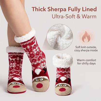cosyone1997 Fuzzy Slipper Socks for Women Kids with Grips, Cute Animal Sherpa Lined Non-Slip Cozy Winter Socks Gifts