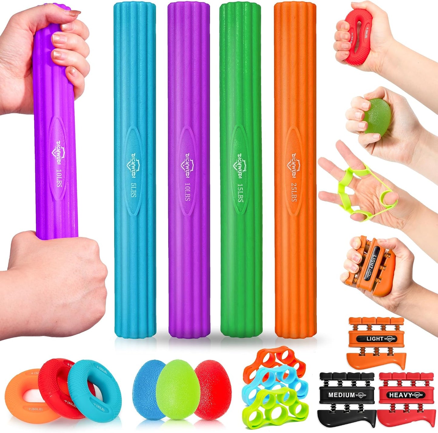 DICYWUDI Flex Therapy Bar and Grip Strength Trainers Set, Physical Therapy & Resistance Bar for Golfers Elbow,Tendinitis,Wrist,Forearms Pain, Improve Grip Strength and Relieve Pain
