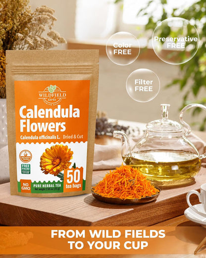 50 Bags Calendula Tea Dried Flowers Herbal Tea (Calendula Officinalis) - 50 Count 1.5 g Flower Herb