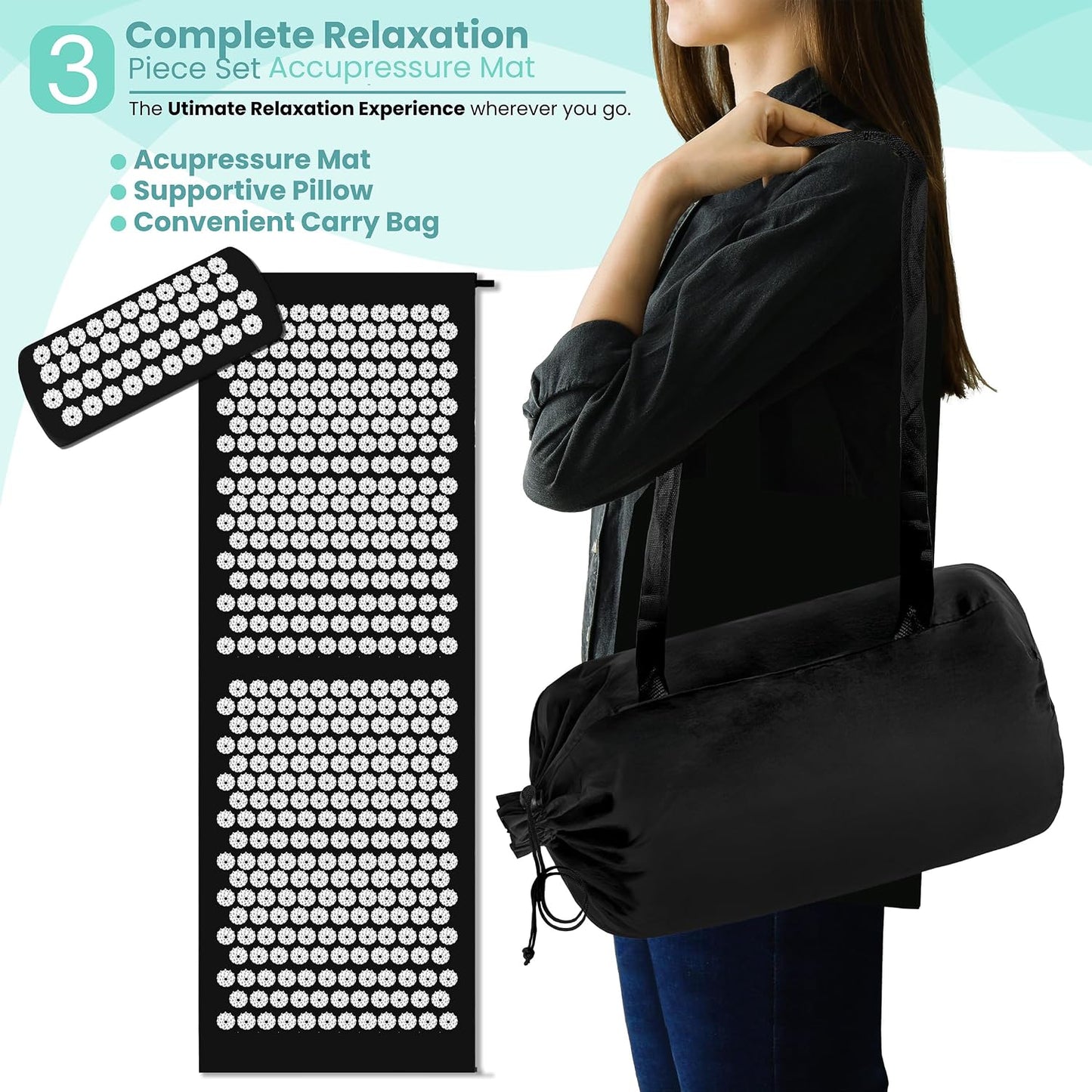 Sivan Health and Fitness Acupressure Mat and Pillow Set - Grounding Mat for Stress, Back & Neck Pain - Acupuncture Point Massage Mat for Muscle Relaxation, Sciatica, & Meditation - Includes Carry Bag