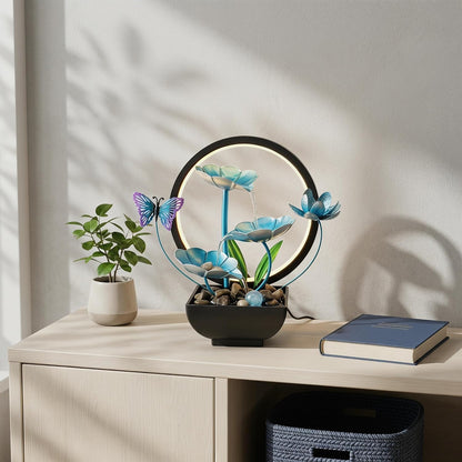 Tabletop Fountain,Indoor Water Fountain,Home Fengshui Décor Zen Relaxation Soothing Sound Machine for Office,Living Room,or Bedroom,Green Lotus,Hummingbird & Pink Flower,9.1inch