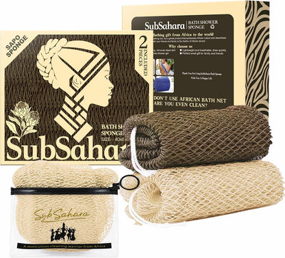 SubSahara African Net Sponge, 2 Pack 45-Inch Exfoliating Bath Scrubber