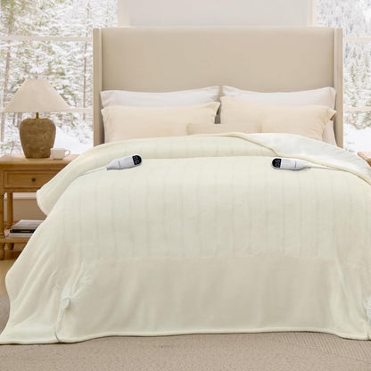 Bedsure Heated Blanket Throw Blanket with Preheat Function - Fast Heating Electric Blanket, Soft Flannel Throw with 6 Time Settings(Up to 10H), 6 Heating Settings, Gifts for Grandma (50"x60", Cream)
