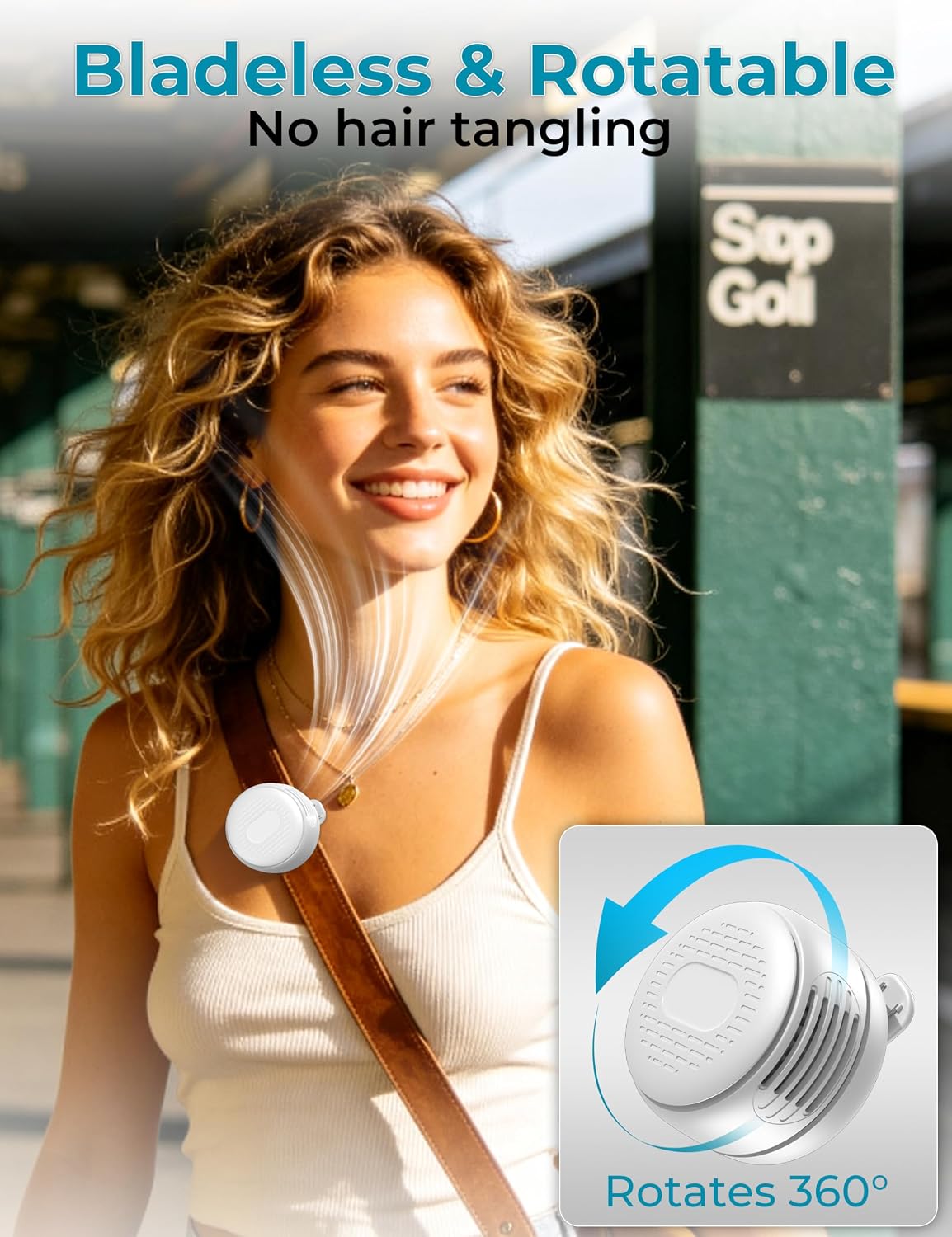 Portable Clip On Mini Fan, Personal Wearable Bladeless Fan with Sturdy Clip for Shirt Waist Bag Strap & Baby Carrier, Lightweight 2.89oz Rechargeable Whirlwind Fans for Work Travel Theme Park Wedding