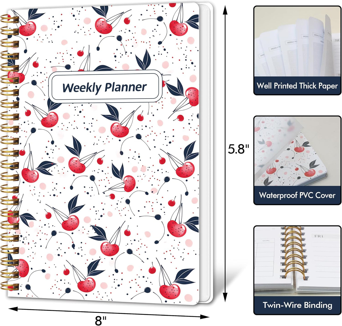 Undated Weekly Planner With Habit Tracker & To Do List 5.7 x 8.0 inch | Avoid Unfocused Busywork,Productivity Organizer,No-Bleed Thick Pages,Portable Size,Lay-Flat Spiral for Hands Free