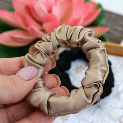 LILYSILK Silk Hair Scrunchies / Ties for Frizz & Breakage Prevention, 100% Mulberry, No Damage, Elastic ponytail Holders, 1Pc, Coffee - Colors A