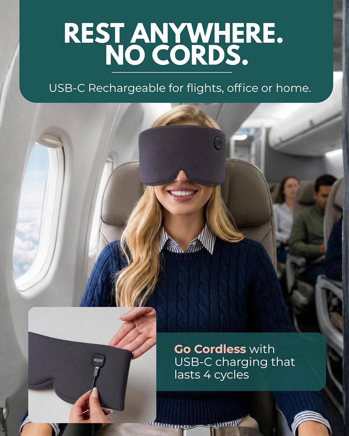 Heated Eye Mask – Cordless Electric Warm Eye Compress for Dry Eyes, Stye & Eye Strain Relief – 4 Heat Settings, Rechargeable, Light-Blocking, Blackout, Washable Cover (Sunset Rose)