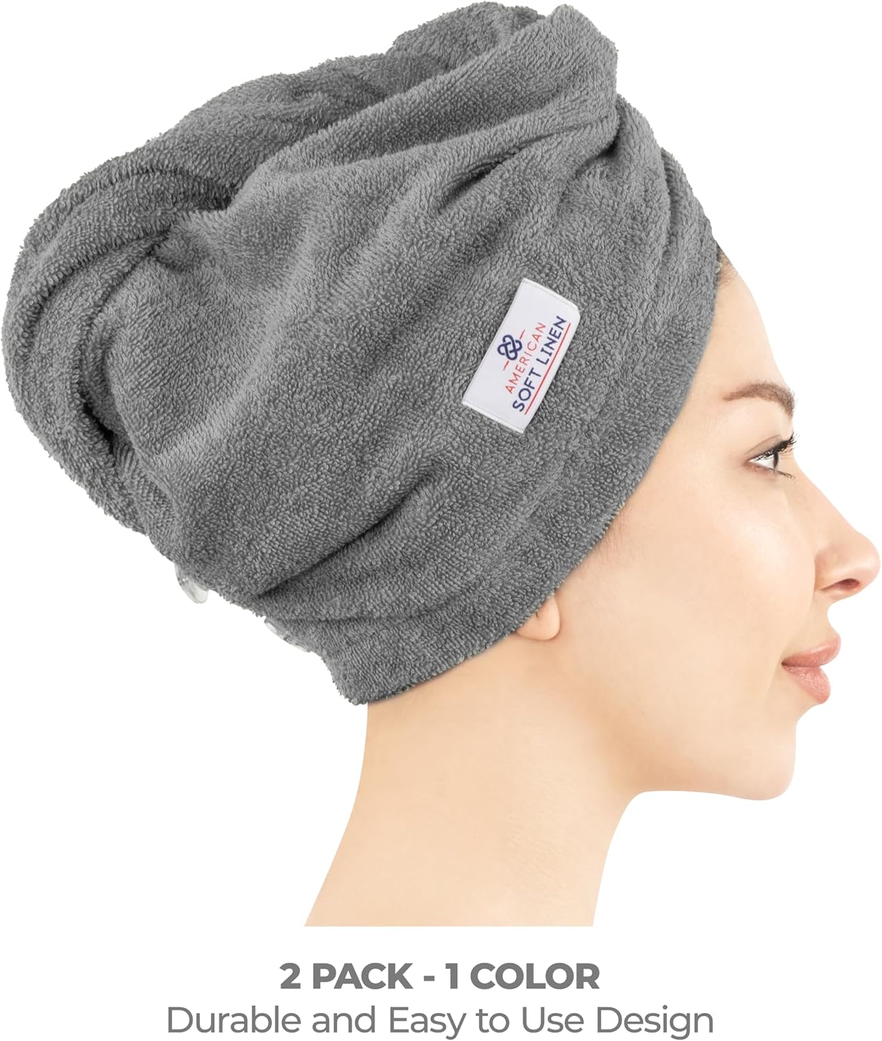 American Soft Linen 100% Cotton Hair Towels for Women, Head Towel Cap, Cotton Hair Turban Towel Wrap for Long Curly Anti Frizz Hair, Soft and Absorbent Cotton Hair Towels 2 Pack, White