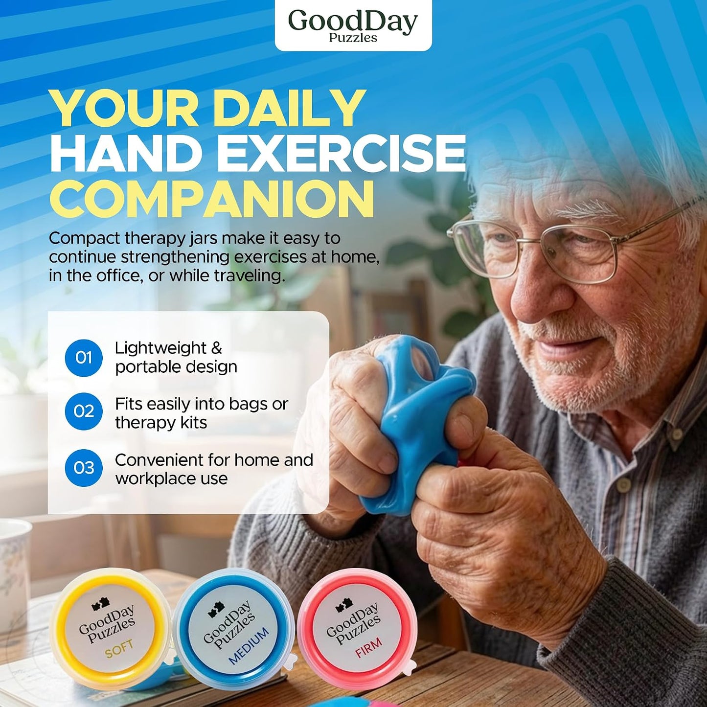 Hand Therapy Putty 3 Piece Set - Hand Strengthening & Stress Relief Putty for Grip, Finger & Wrist Exercises, Sensory Therapy Putty for Adults