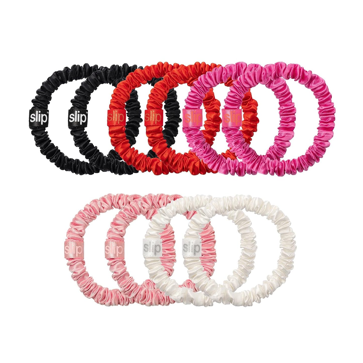 Slip Silk Hair Ties — Skinny Silk Black Scrunchies, No Damage, No Crease, Anti-Breakage |100% Mulberry Silk | All Hair Types | Made with Proprietary Slipsilk™ | Set of 4