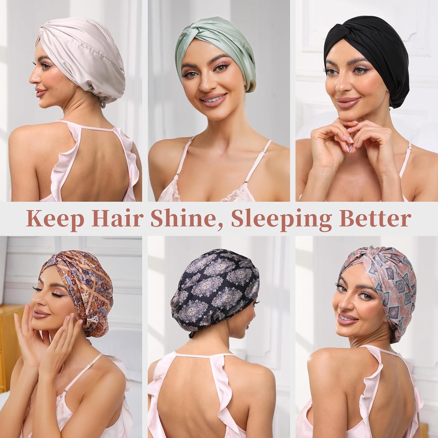 Adjustable Silk Satin Bonnet for Sleeping Hair Wrap, Double Layer Sleep Cap, Night Turban for Large Long Curly Braid Women Men Hair - Matcha Green