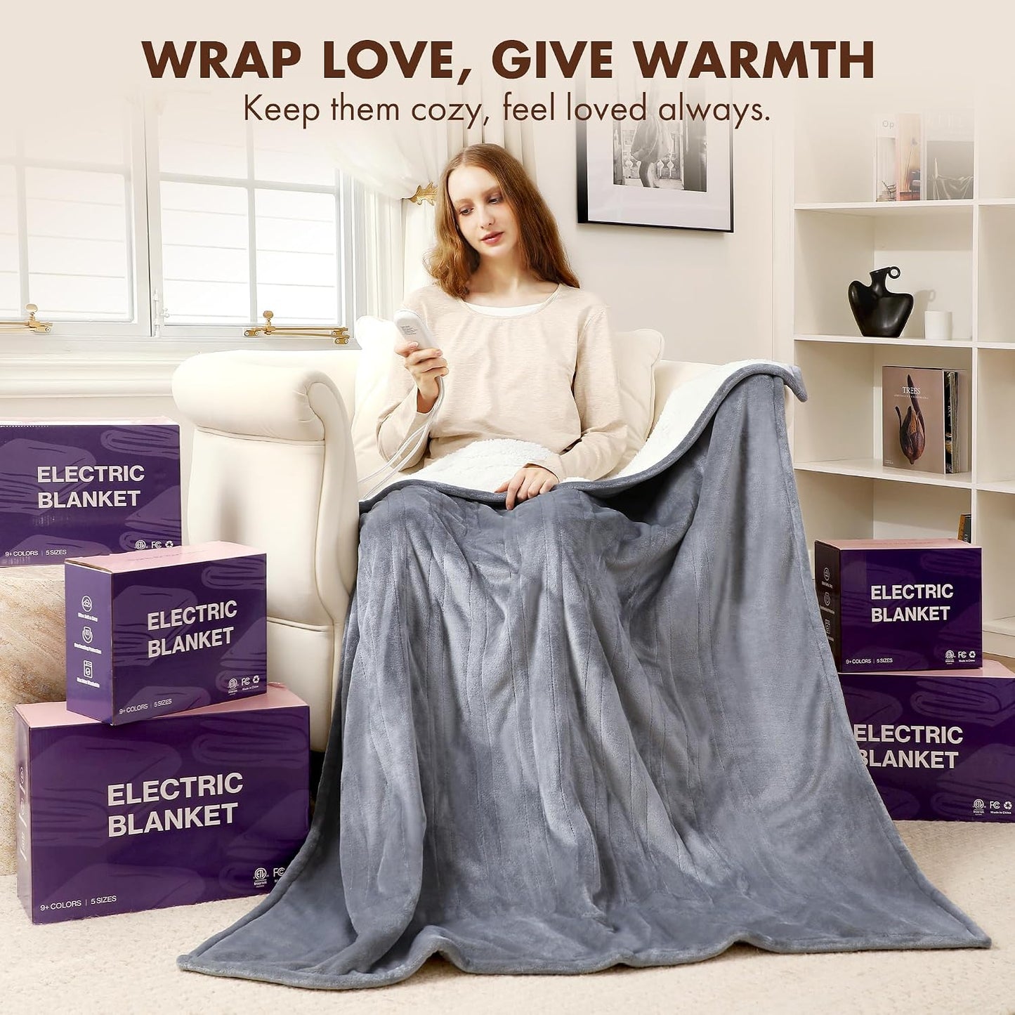 Heated Blanket Throw 50" x 60" - Soft Flannel Sherpa Electric Blanket Throw with 5 Heating Levels & 4 Hours Auto Off, Machine Washable, Ideal Gift for Grandma (Purple)