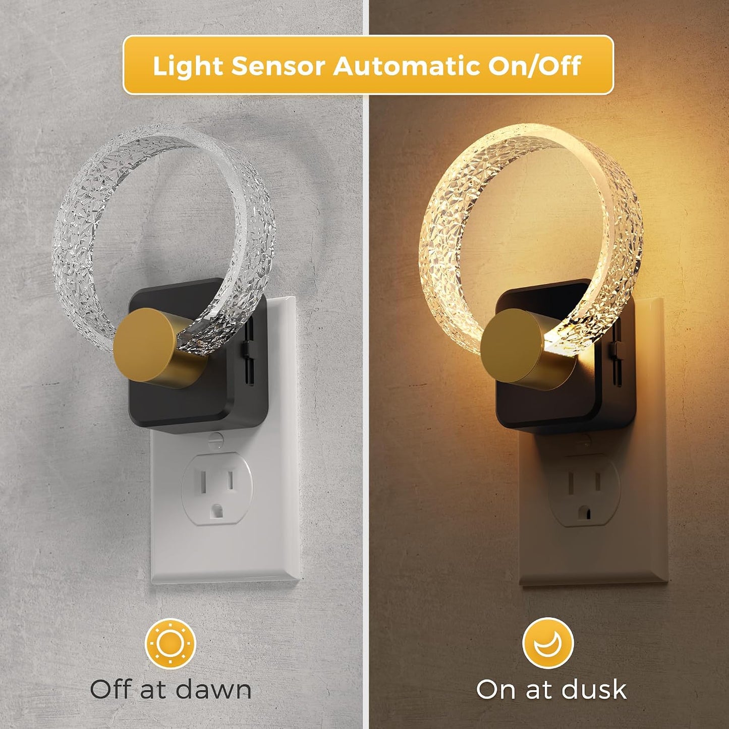 L LOHAS LED Night Light, Dimmable Night Lights Plug into Wall, Automatic Night Lights Plug in with Auto Light Sensor,Adjustable Brightness Amber LED Night Light, for Bedroom Hallway Home Decor